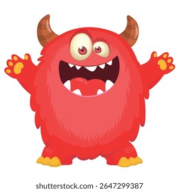 Cartoon cute monster with funny excited face expression waving hands . Vector illustration isolated on white. Halloween design.
