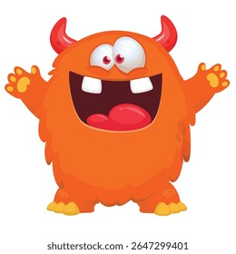 Cartoon cute monster with funny excited face expression waving hands . Vector illustration isolated on white. Halloween design.