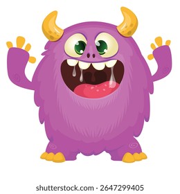 Cartoon cute monster with funny excited face expression waving hands . Vector illustration isolated on white. Halloween design.