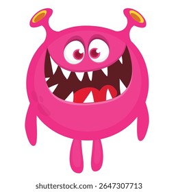 Cartoon cute monster with funny excited face expression waving hands . Vector illustration isolated on white. Halloween design.