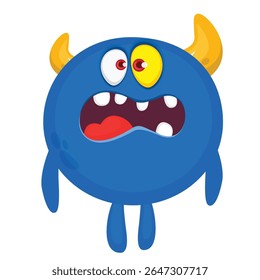 Cartoon cute monster with funny excited face expression waving hands . Vector illustration isolated on white. Halloween design.