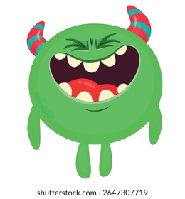 Cartoon cute monster with funny excited face expression waving hands . Vector illustration isolated on white. Halloween design.