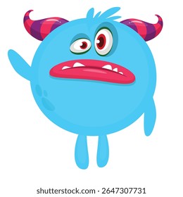 Cartoon cute monster with funny excited face expression waving hands . Vector illustration isolated on white. Halloween design.
