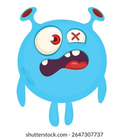 Cartoon cute monster with funny excited face expression waving hands . Vector illustration isolated on white. Halloween design.
