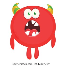 Cartoon cute monster with funny excited face expression waving hands . Vector illustration isolated on white. Halloween design.