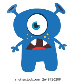 Cartoon cute monster with funny excited face expression waving hands . Vector illustration isolated on white. Halloween design