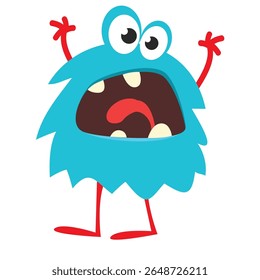 Cartoon cute monster with funny excited face expression waving hands . Vector illustration isolated on white. Halloween design