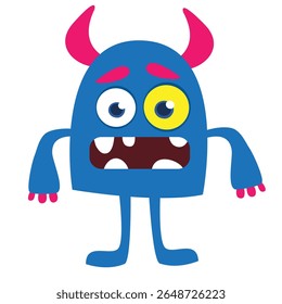 Cartoon cute monster with funny excited face expression waving hands . Vector illustration isolated on white. Halloween design