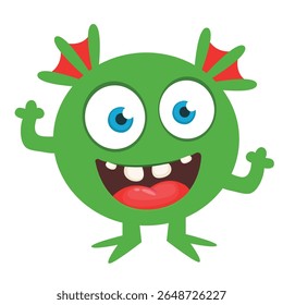 Cartoon cute monster with funny excited face expression waving hands . Vector illustration isolated on white. Halloween design