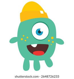Cartoon cute monster with funny excited face expression waving hands . Vector illustration isolated on white. Halloween design