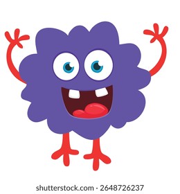 Cartoon cute monster with funny excited face expression waving hands . Vector illustration isolated on white. Halloween design