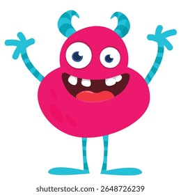 Cartoon cute monster with funny excited face expression waving hands . Vector illustration isolated on white. Halloween design