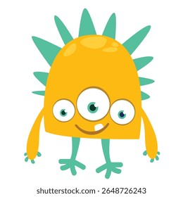 Cartoon cute monster with funny excited face expression waving hands . Vector illustration isolated on white. Halloween design
