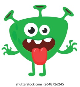 Cartoon cute monster with funny excited face expression waving hands . Vector illustration isolated on white. Halloween design