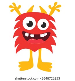 Cartoon cute monster with funny excited face expression waving hands . Vector illustration isolated on white. Halloween design