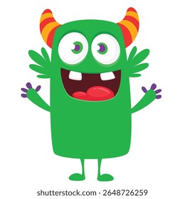 Cartoon cute monster with funny excited face expression waving hands . Vector illustration isolated on white. Halloween design