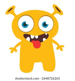 Cartoon cute monster with funny excited face expression waving hands . Vector illustration isolated on white. Halloween design