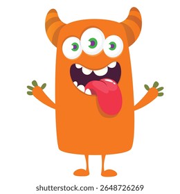 Cartoon cute monster with funny excited face expression waving hands . Vector illustration isolated on white. Halloween design