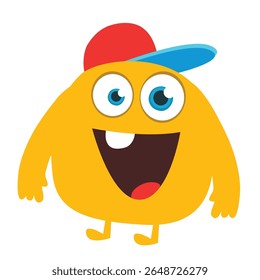 Cartoon cute monster with funny excited face expression waving hands . Vector illustration isolated on white. Halloween design