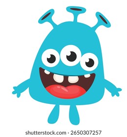 Cartoon cute monster with funny excited face expression waving hands . Vector illustration isolated on white. Halloween design