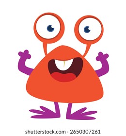 Cartoon cute monster with funny excited face expression waving hands . Vector illustration isolated on white. Halloween design
