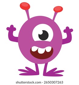 Cartoon cute monster with funny excited face expression waving hands . Vector illustration isolated on white. Halloween design
