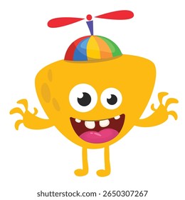 Cartoon cute monster with funny excited face expression waving hands . Vector illustration isolated on white. Halloween design