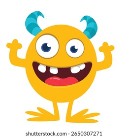 Cartoon cute monster with funny excited face expression waving hands . Vector illustration isolated on white. Halloween design