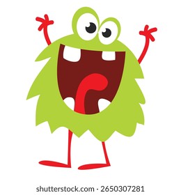 Cartoon cute monster with funny excited face expression waving hands . Vector illustration isolated on white. Halloween design