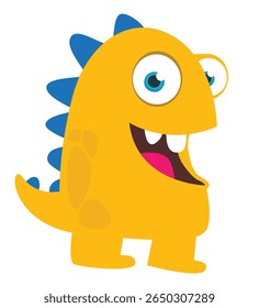 Cartoon cute monster with funny excited face expression waving hands . Vector illustration isolated on white. Halloween design
