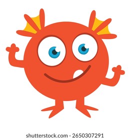 Cartoon cute monster with funny excited face expression waving hands . Vector illustration isolated on white. Halloween design