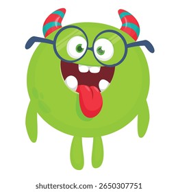Cartoon cute monster with funny excited face expression waving hands . Vector illustration isolated on white. Halloween design.