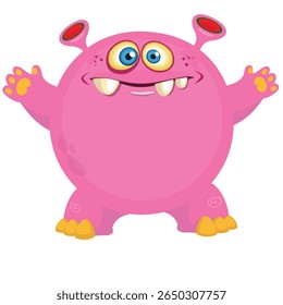 Cartoon cute monster with funny excited face expression waving hands . Vector illustration isolated on white. Halloween design.