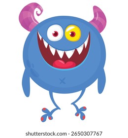Cartoon cute monster with funny excited face expression waving hands . Vector illustration isolated on white. Halloween design.