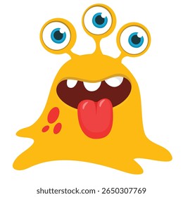 Cartoon cute monster with funny excited face expression waving hands . Vector illustration isolated on white. Halloween design