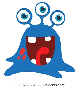 Cartoon cute monster with funny excited face expression waving hands . Vector illustration isolated on white. Halloween design