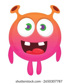 Cartoon cute monster with funny excited face expression waving hands . Vector illustration isolated on white. Halloween design
