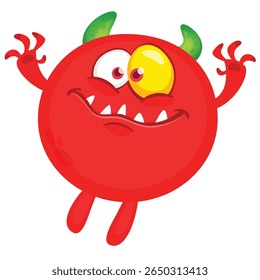 Cartoon cute monster with funny excited face expression waving hands . Vector illustration isolated on white. Halloween design.