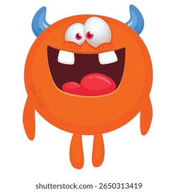 Cartoon cute monster with funny excited face expression waving hands . Vector illustration isolated on white. Halloween design.
