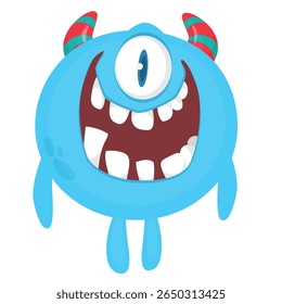 Cartoon cute monster with funny excited face expression waving hands . Vector illustration isolated on white. Halloween design.