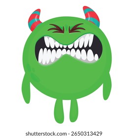 Cartoon cute monster with funny excited face expression waving hands . Vector illustration isolated on white. Halloween design.
