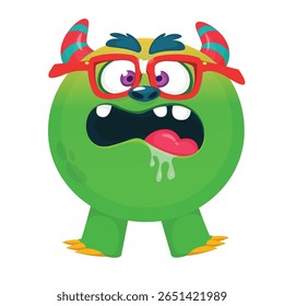 Cartoon cute monster with funny excited face expression waving hands . Vector illustration isolated on white. Halloween design.