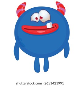 Cartoon cute monster with funny excited face expression waving hands . Vector illustration isolated on white. Halloween design.