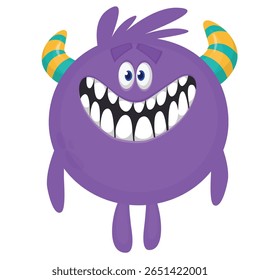 Cartoon cute monster with funny excited face expression waving hands . Vector illustration isolated on white. Halloween design.