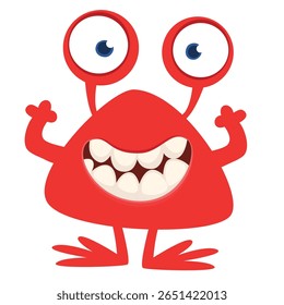 Cartoon cute monster with funny excited face expression waving hands . Vector illustration isolated on white. Halloween design