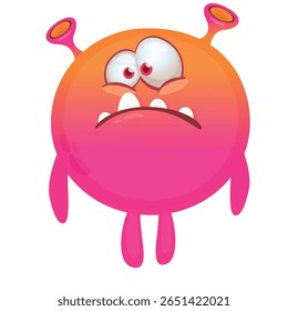 Cartoon monstro bonito com engraçado excitado face expressão acenando mãos . Ilustração vetorial isolada em branco. Design de Halloween.