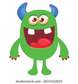 Cartoon monstro bonito com engraçado excitado face expressão acenando mãos . Ilustração vetorial isolada em branco. Design de Halloween
