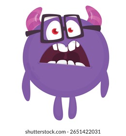 Cartoon cute monster with funny excited face expression waving hands . Vector illustration isolated on white. Halloween design.