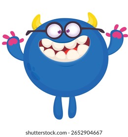 Cartoon cute monster with funny excited face expression waving hands . Vector illustration isolated on white. Halloween design.
