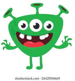 Cartoon cute monster with funny excited face expression waving hands . Vector illustration isolated on white. Halloween design